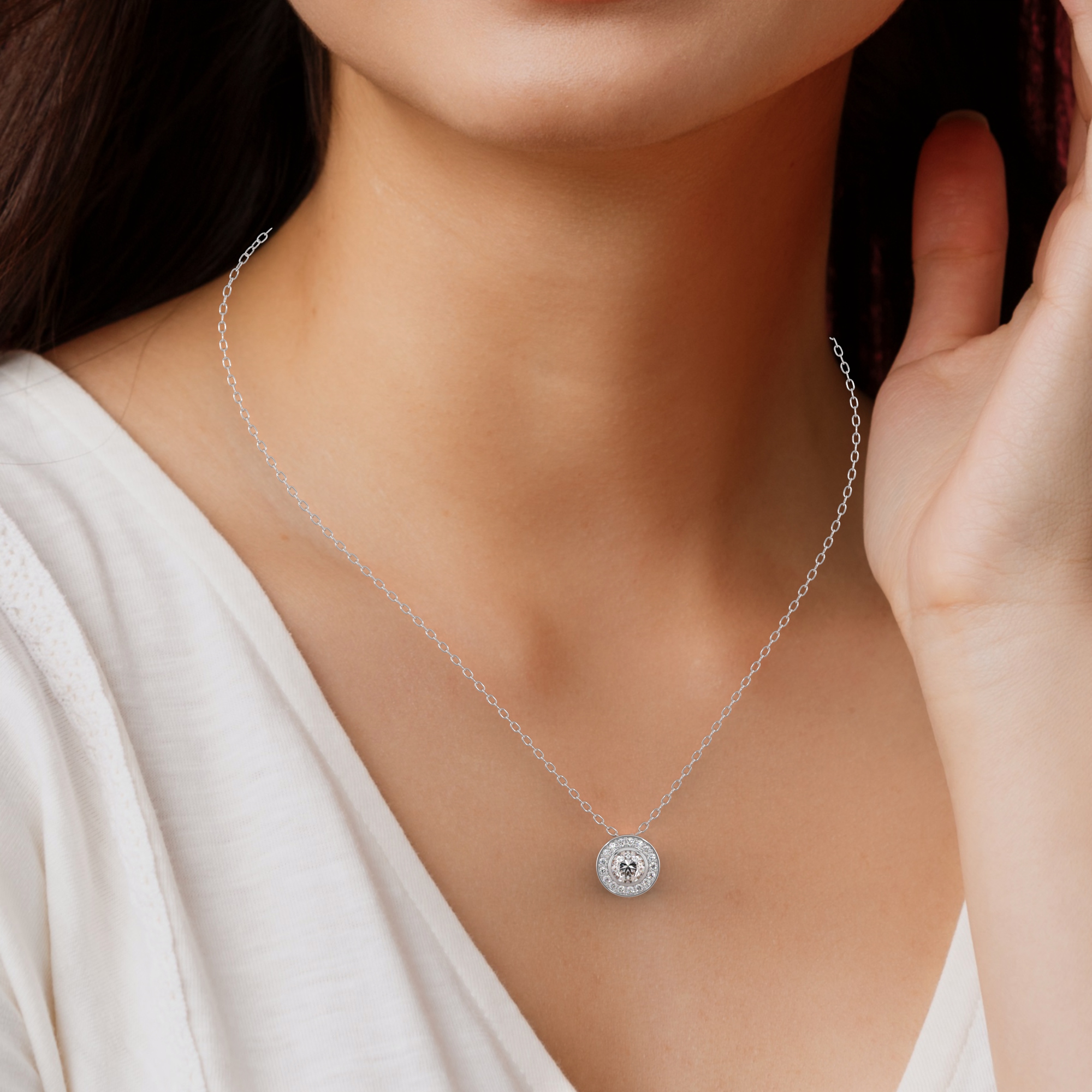 Round Bezel-Set Diamond Halo Pendant